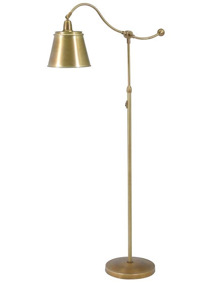 Hyde Park Counter Balance Floor Lamp with Metal Shade in Weathered Brass.
